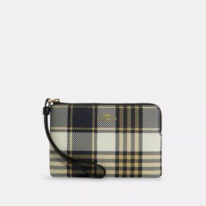 COACH Corner Zip Wristlet With Garden Plaid Print